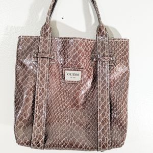 Guess brown crocodile print large tote bag